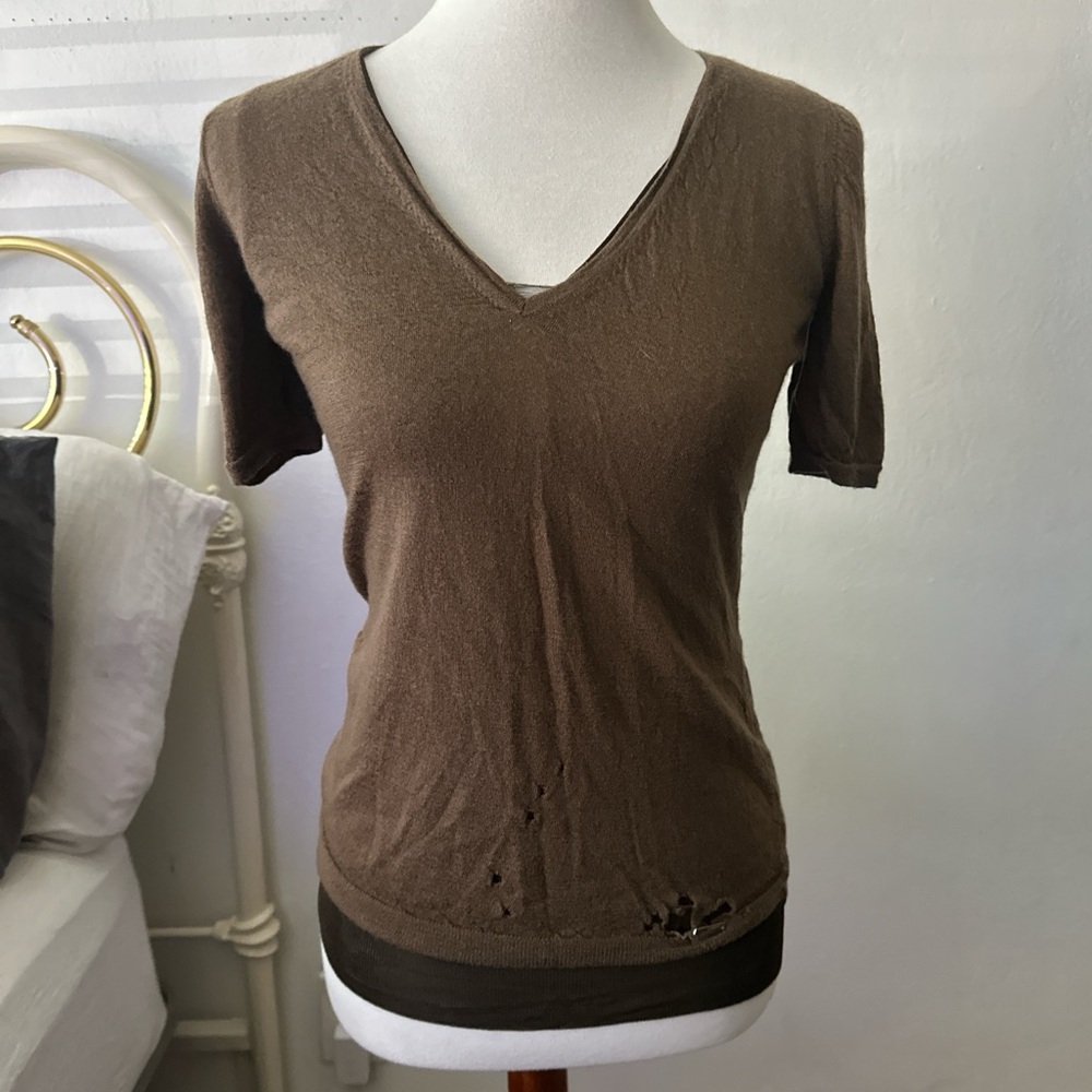 Gucci Brown Short Sleeve V-Neck Top